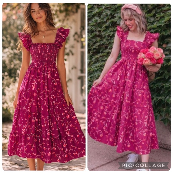 Hill House Dresses & Skirts - NWOT Hill House “The Nap Dress” in Burgundy Pink Botanical Print